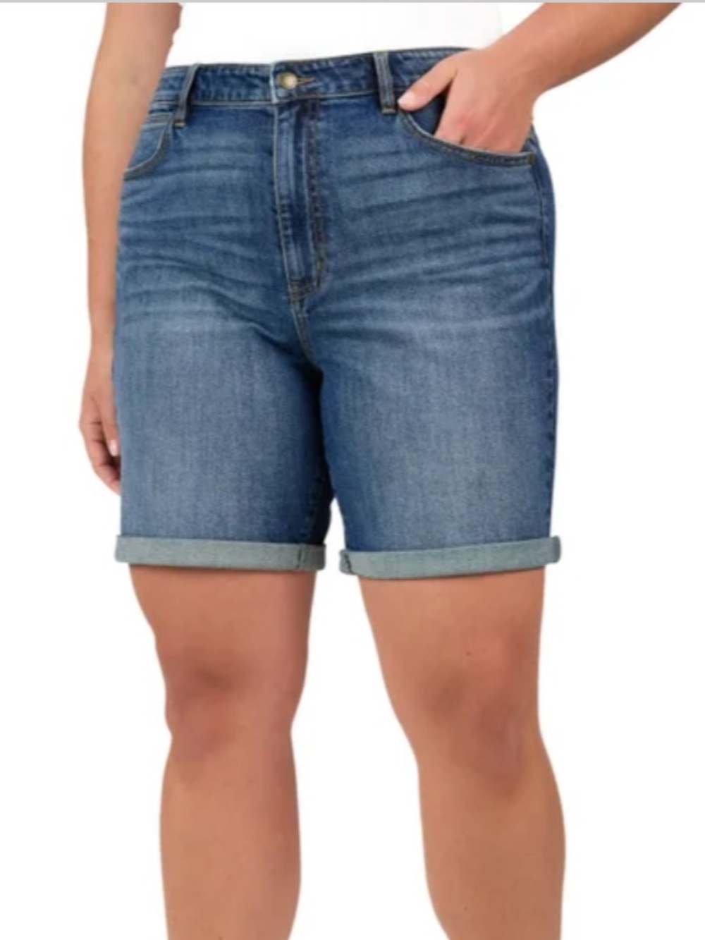 Wrangler Women's High-rise denim Roll-Cuff Jean Shorts - Blue